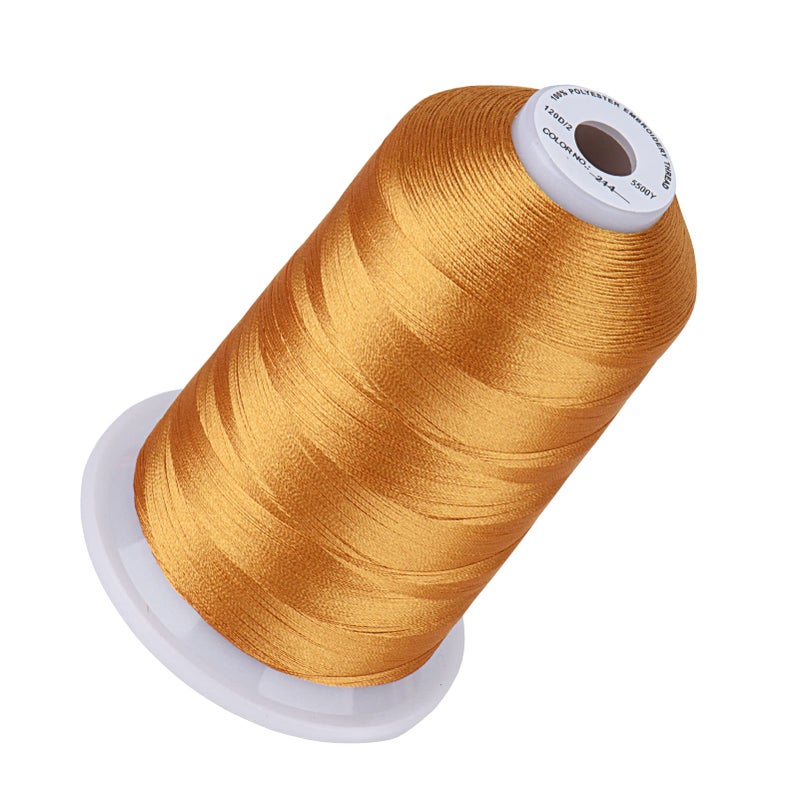 Simthread 5500Yds Embroidery Thread, 5000M High-Yardage 40WT 100% Polyester Thread - 170+ Vivid Colors, High-Speed Rated - Compatible with Brother, Singer, Janome & More - Deep Gold 214 - Image 1